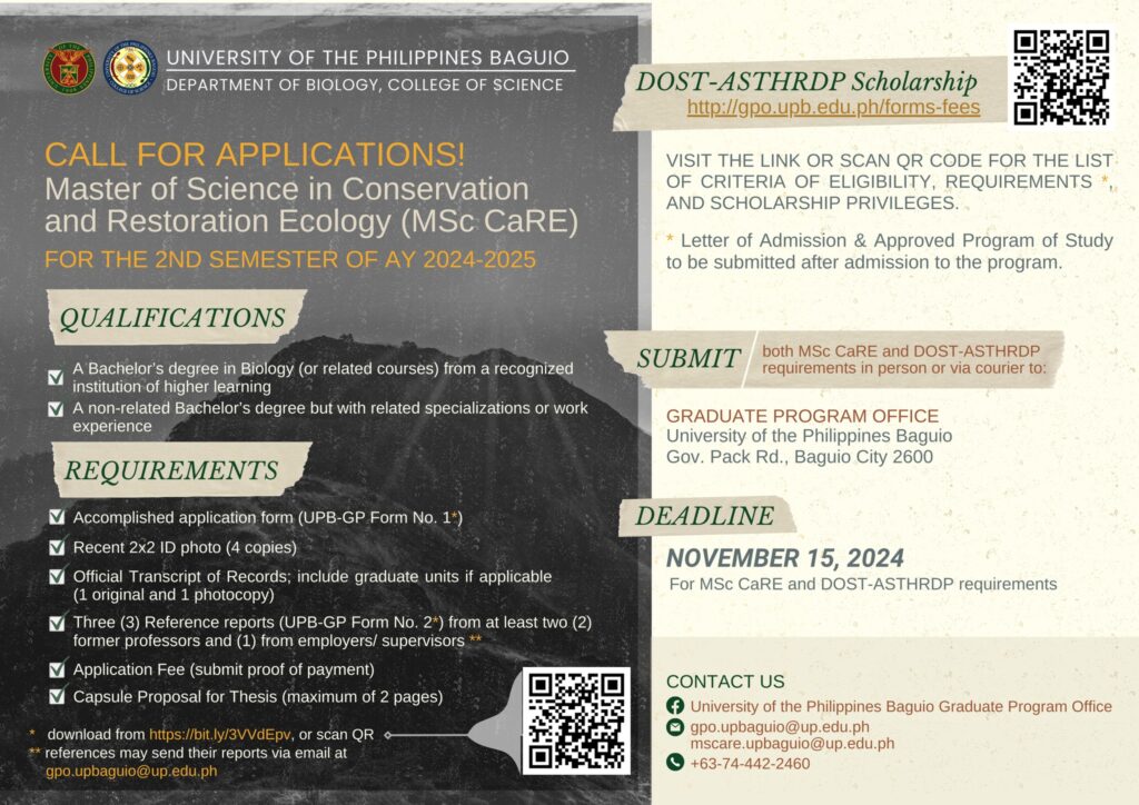 Application for the Master of Science in Conservation and Restoration Ecology (MS CaRE)