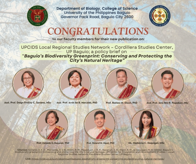 New publication entitled “Baguio’s Biodiversity Greenprint: Conserving and Protecting the City’s Natural Heritage” by the Department of Biology faculty