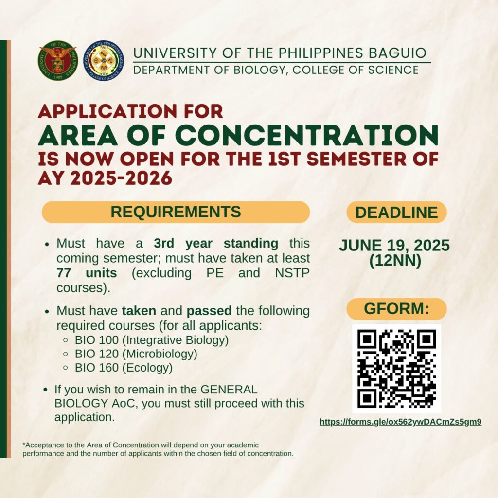 Application for Area of Concentration (AoC) for the 1st semester AY 25-26 is now open