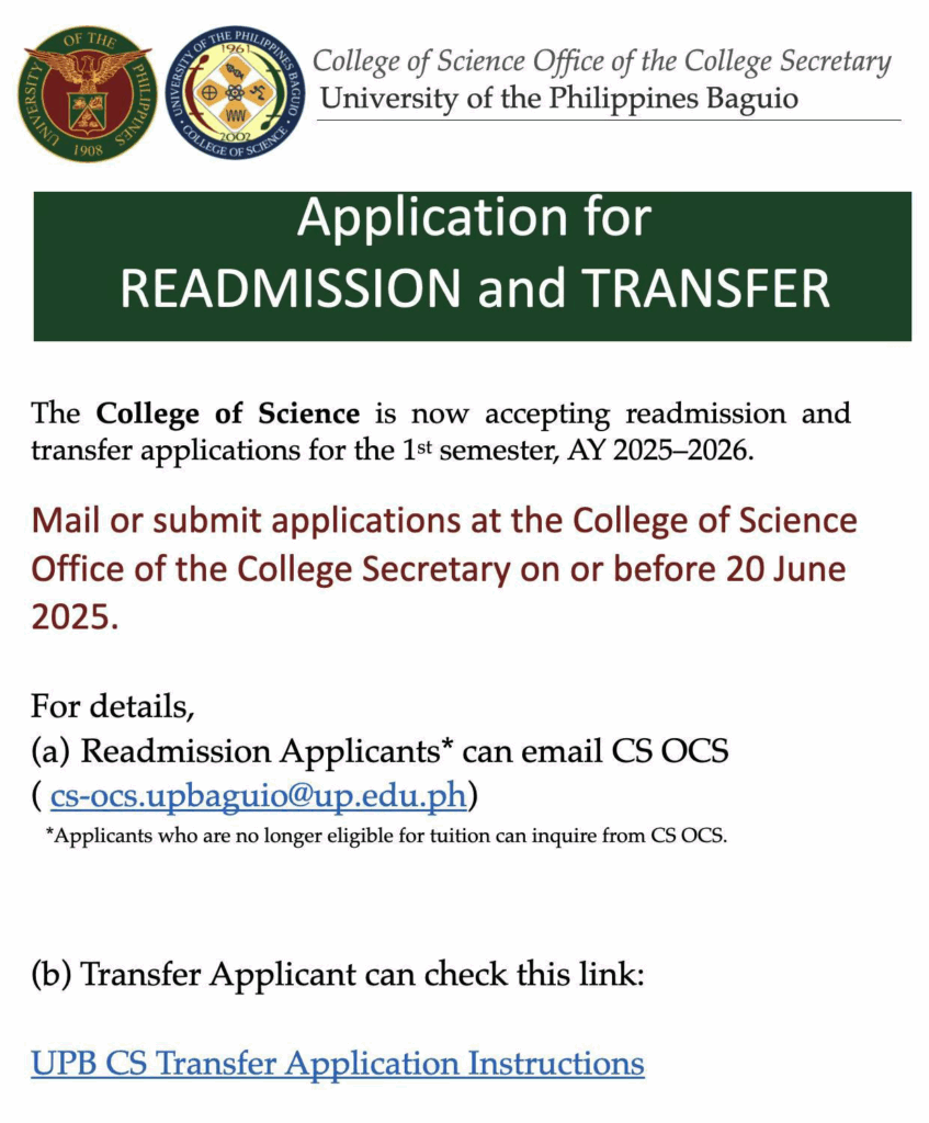 Application for READMISSION and TRANSFER for 1st Semester AY 25-26