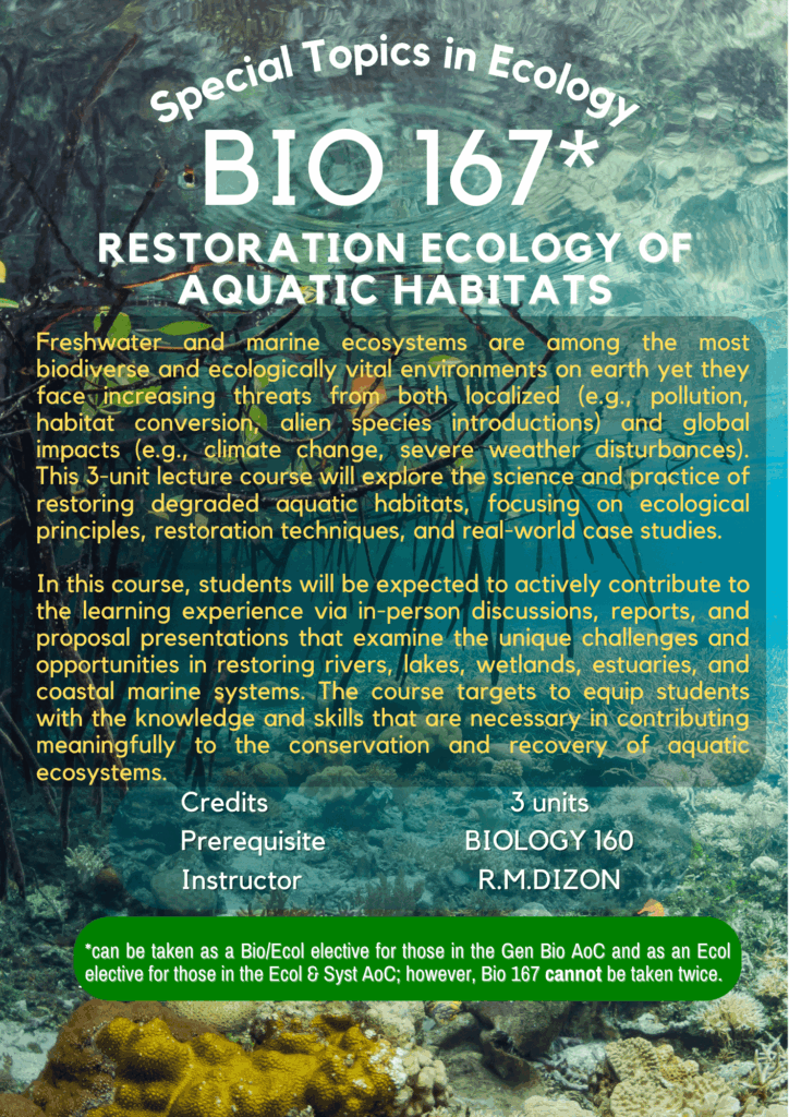 Elective Courses open to BS Biology students enrolled this 1st Semester, AY 2025-2026