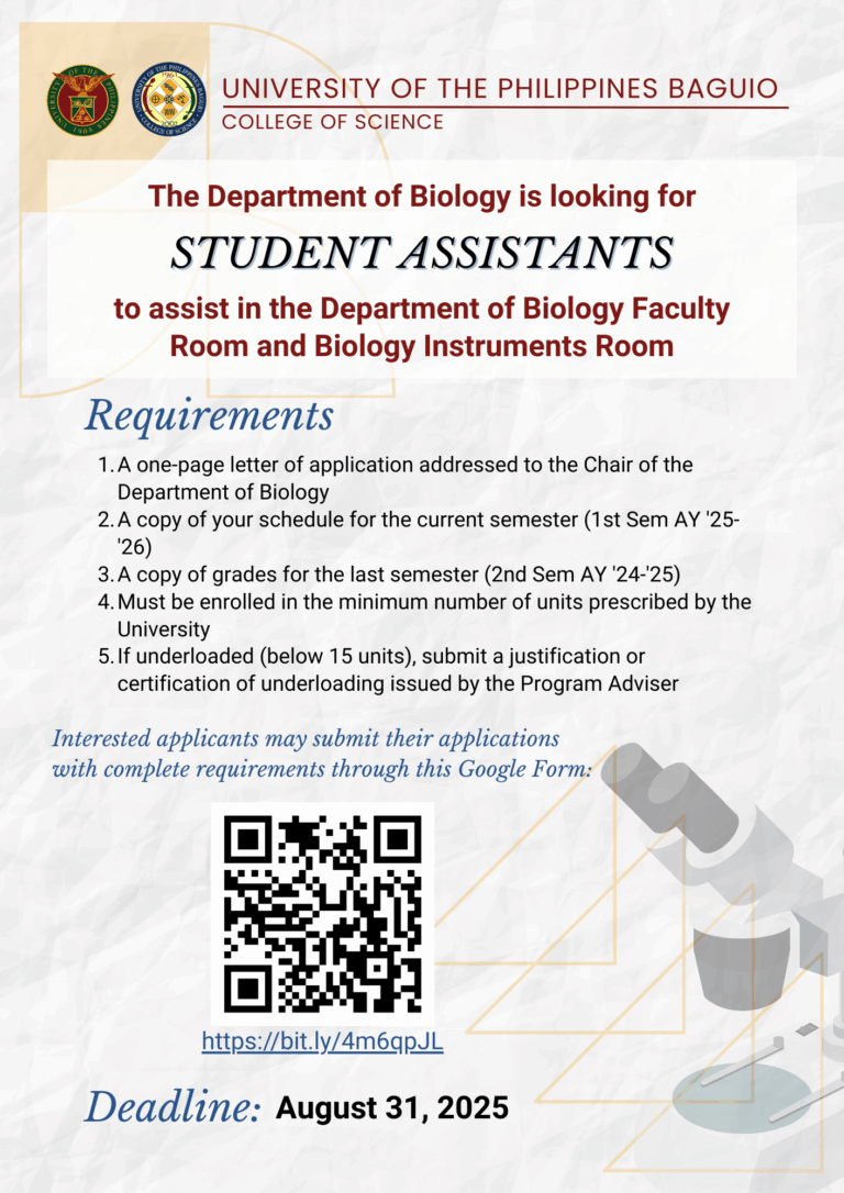 Call for Student Assistant for the 1st Semester AY 2025-2026
