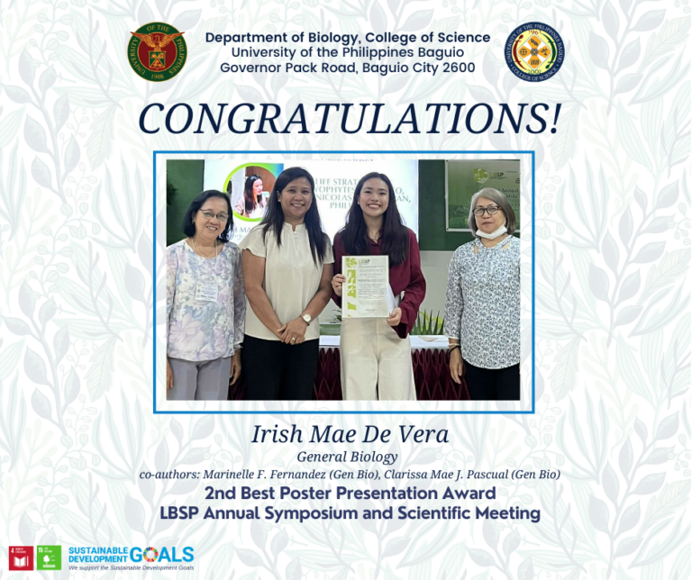 BS Biology alumna earns the 2nd Best Poster Presentation Award at the LBSP Annual Symposium and Scientific Meeting held last November 28-29, 2025