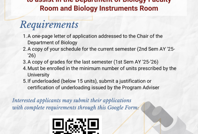 Call for Student Assistants for 2nd Semester AY 25-26