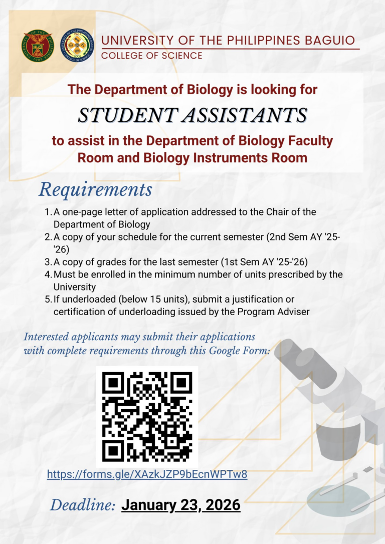 Call for Student Assistants for 2nd Semester AY 25-26