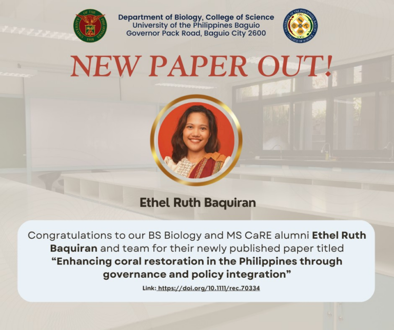 New Paper out from MS CaRE Alumni entitled “Enhancing Coral Restoration in the Philippines through Governance and Policy Integration.”