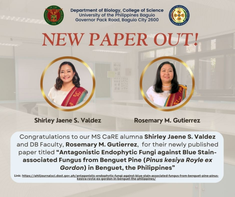 New paper out entitled “Antagonistic Endophytic Fungi against Blue Stain-associated Fungus from Benguet Pine (Pinus kesiya Royle ex Gordon) in Benguet, Philippines”