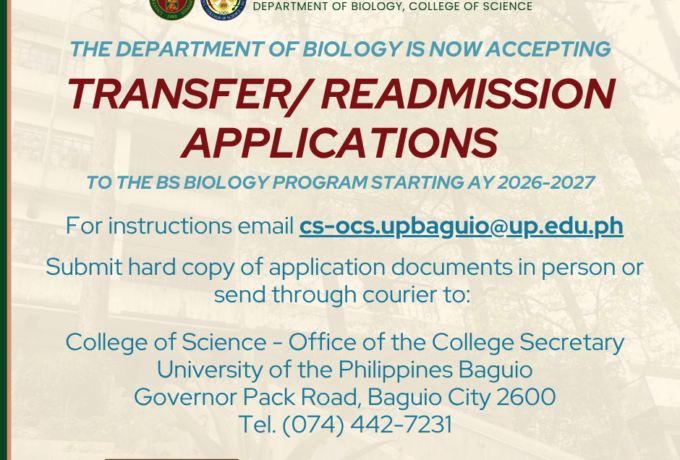 The Department of Biology is now taking TRANSFEREE & READMISSION Application