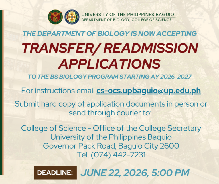 The Department of Biology is now taking TRANSFEREE & READMISSION Application