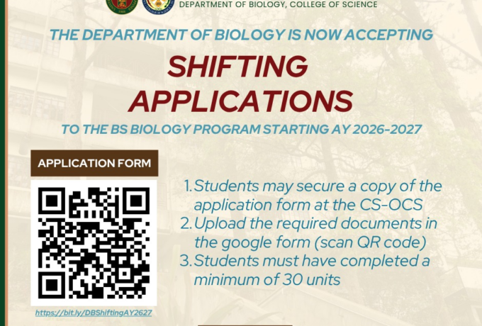 The Department of Biology is now taking SHIFTING Applications