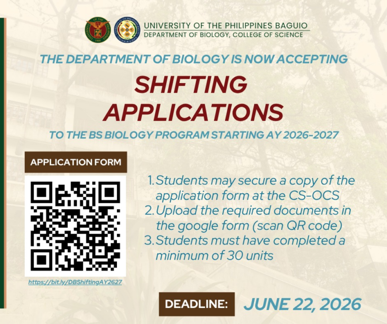The Department of Biology is now taking SHIFTING Applications