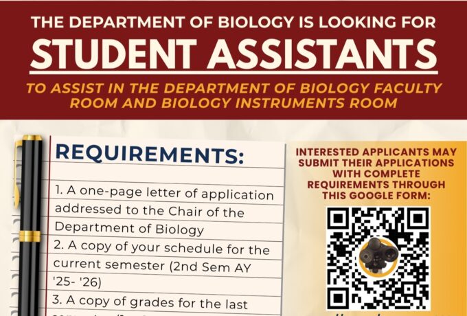 Call for Student Assistants for 1st Semester (AY 2026-2027)